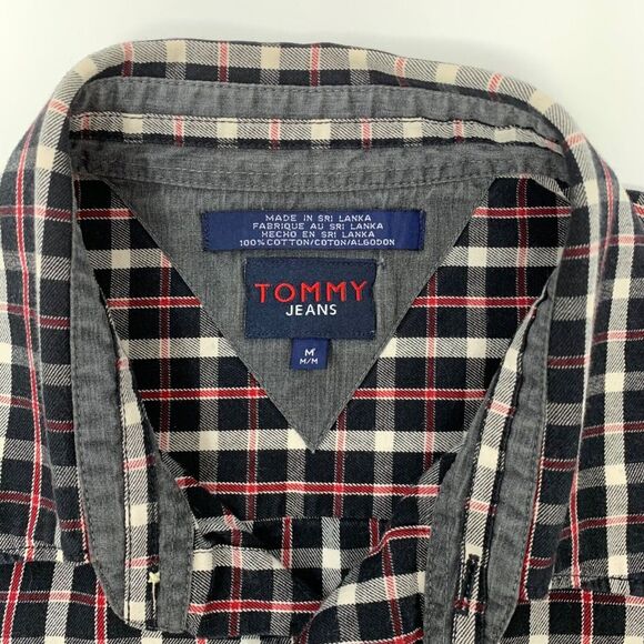 Tommy Hilfiger Red White & Black Plaid Long‎ Sleeve Button Up Size Medium Shirt - Picture 4 of 7